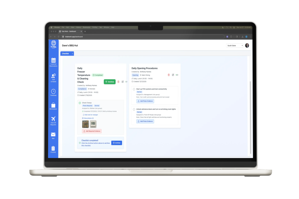 Smart Checklists interface showing task management and photo verification